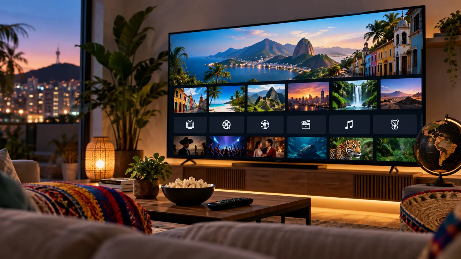 Interfaz de streaming IPTV en una Smart TV con ambiente moderno